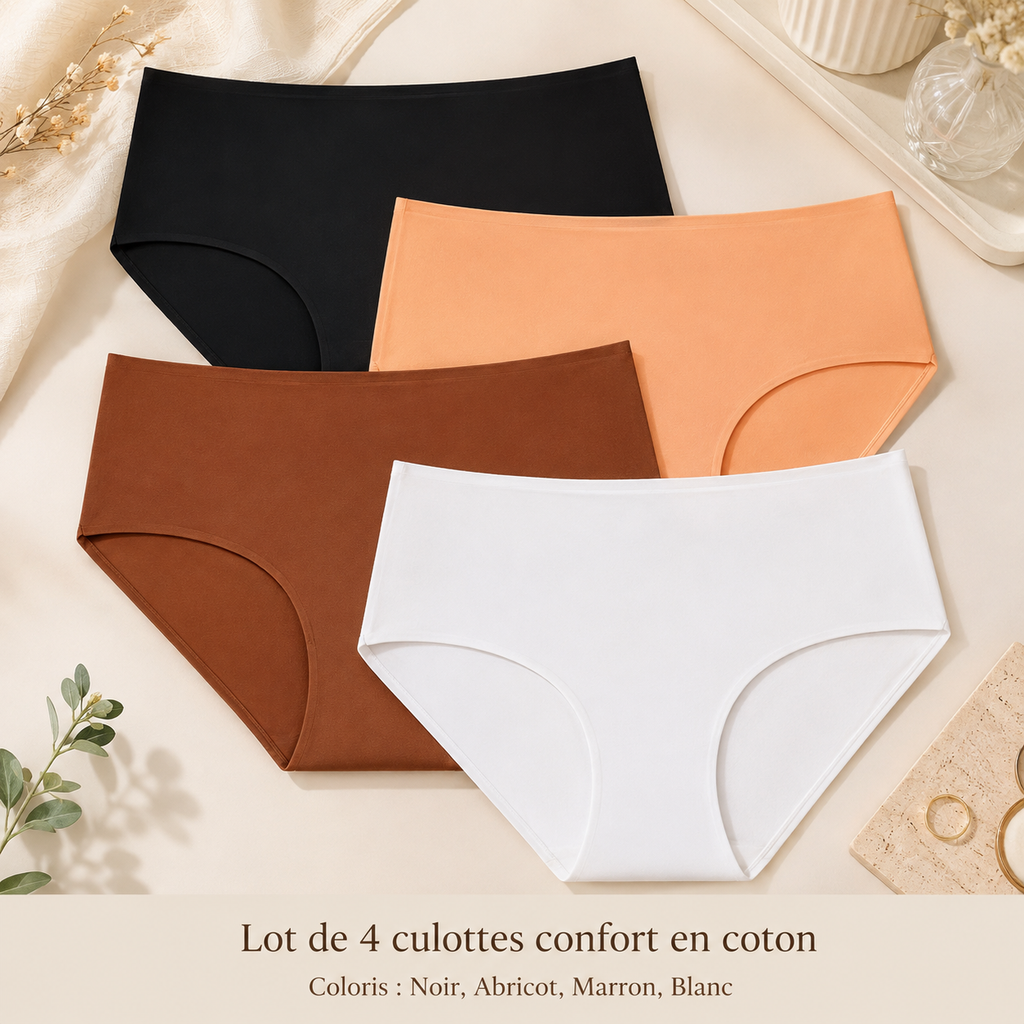 Lot de 4 culottes confort en coton stretch ELYZOR