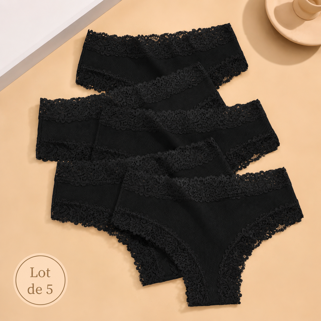 Lot de 5 culottes coton et dentelle ELYZOR
