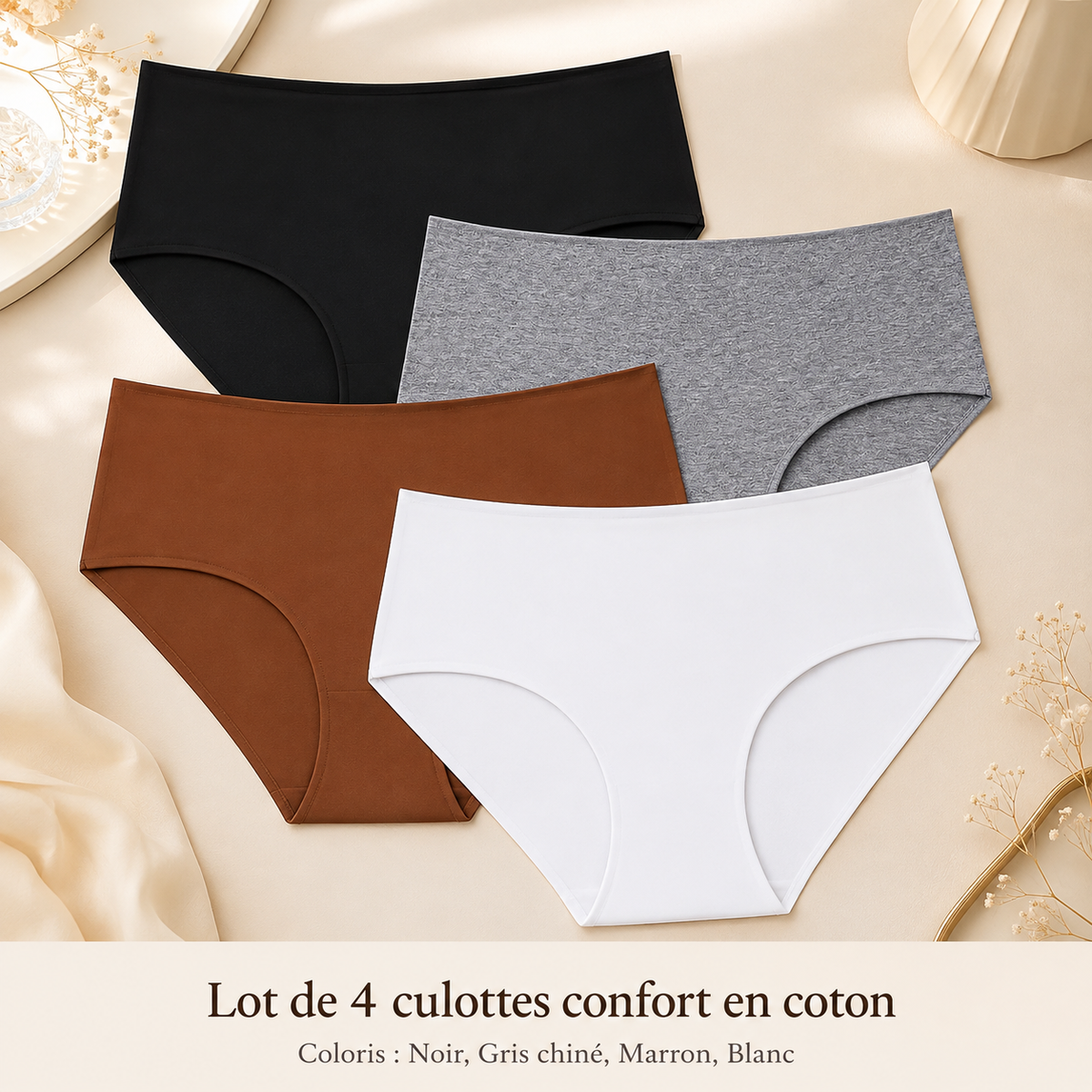 Lot de 4 culottes confort en coton stretch ELYZOR