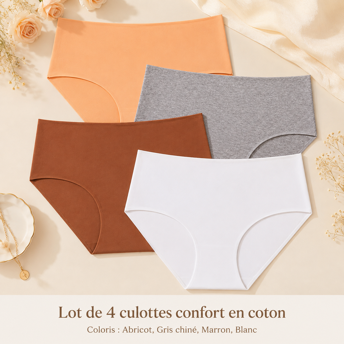 Lot de 4 culottes confort en coton stretch ELYZOR