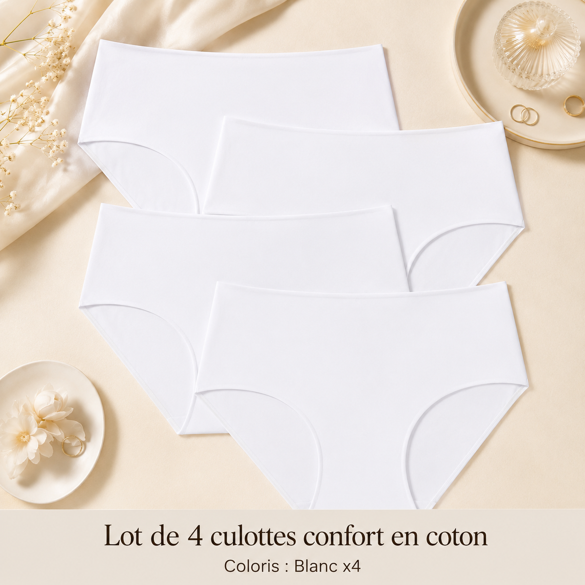 Lot de 4 culottes confort en coton stretch ELYZOR